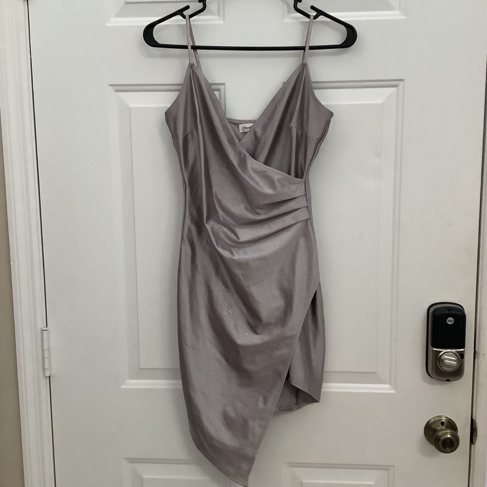 Emerald Sundae Juniors Silver Spaghetti Strap Bodycon‎ Asymmetrical Dress Medium